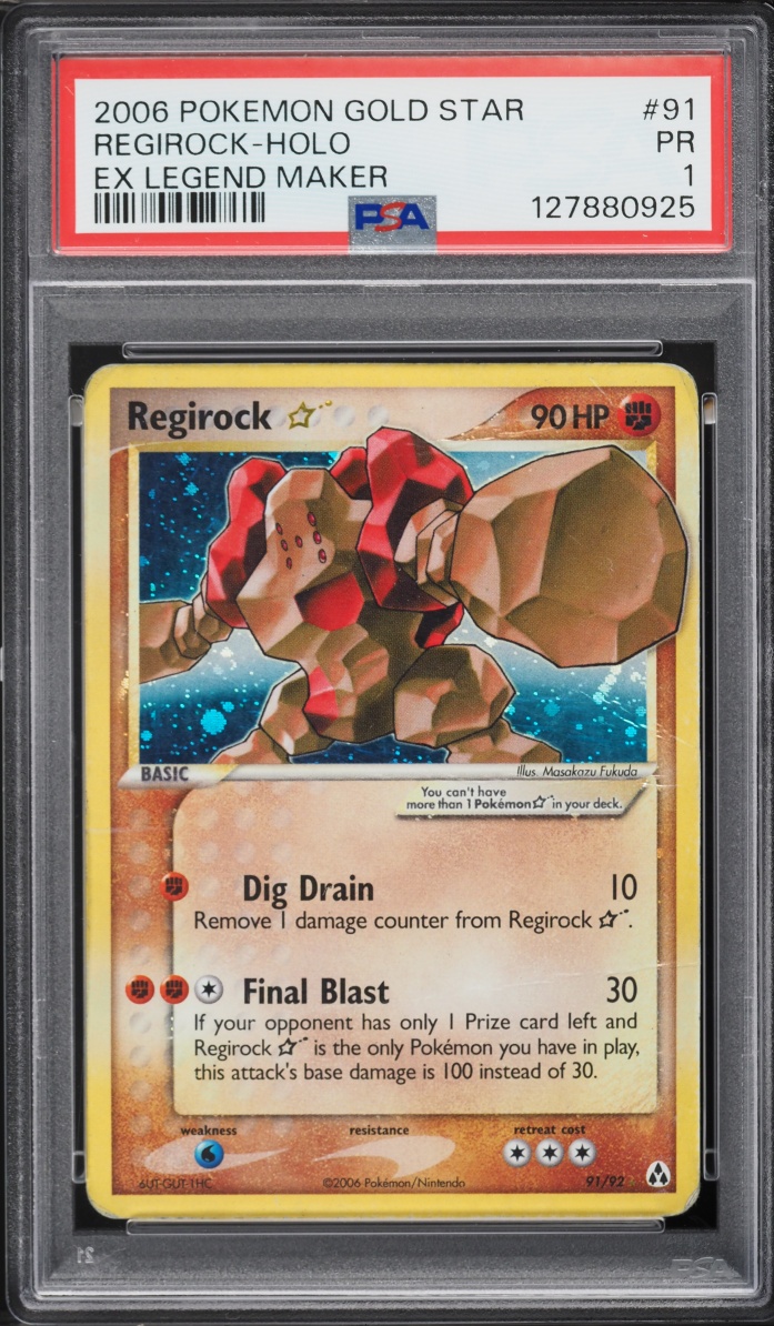 2006 Pokemon EX Legend Maker Holo Regirock Gold Star #91 PSA 1 PR