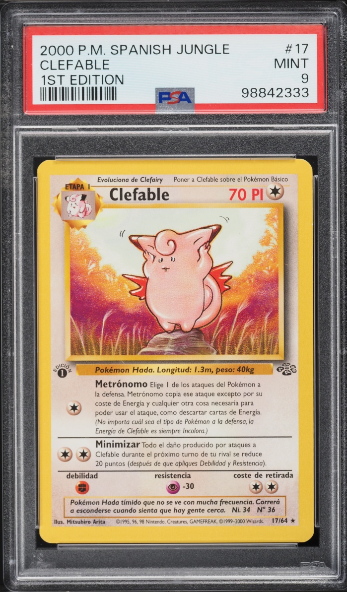 2000 Pokemon Spanish Jungle 1st Edition Clefable #17 PSA 9 MINT