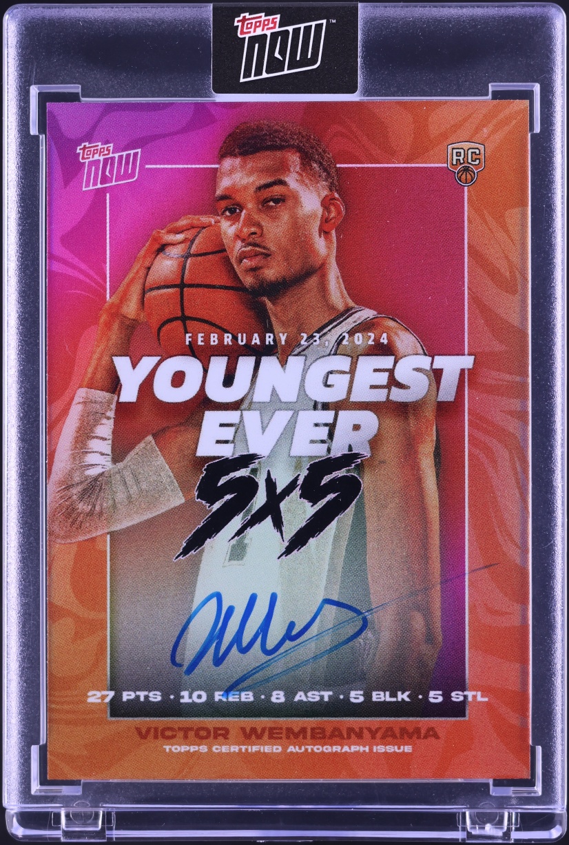 2023 Topps Now Youngest Ever 5x5 Orange Victor Wembanyama ROOKIE AUTO /5 #VW-2E