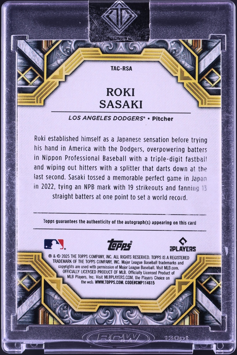 2025 Topps Transcendent Collection Blue Roki Sasaki ROOKIE AUTO /10 #TAC-RSA