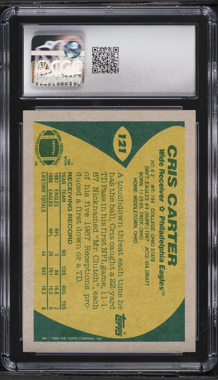 1989 Topps Football Cris Carter ROOKIE #121 CGC 10 GEM MINT