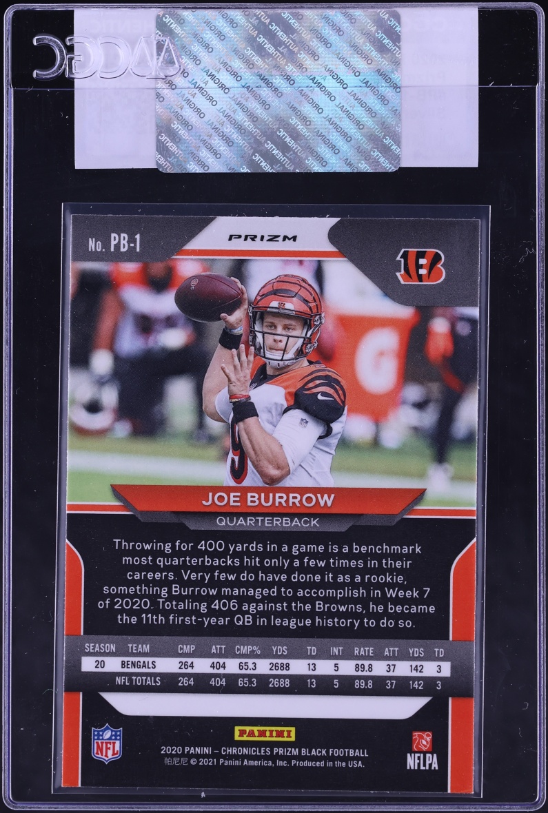 2020 Panini Chronicles Prizm Black Silver Joe Burrow ROOKIE #PB-1 CGC AUTH