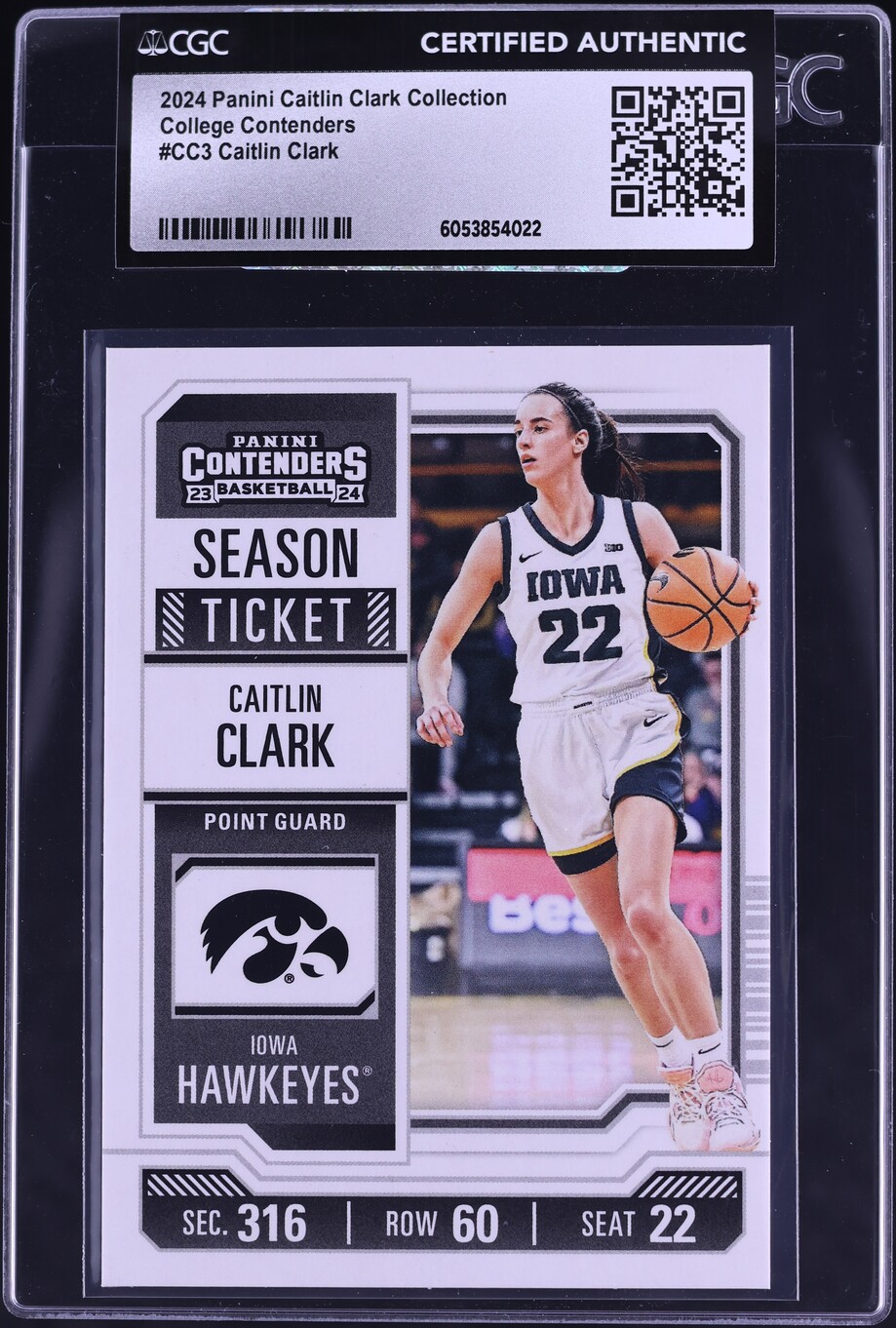2024 Panini Collection College Contenders Caitlin Clark ROOKIE #CC3 CGC AUTH