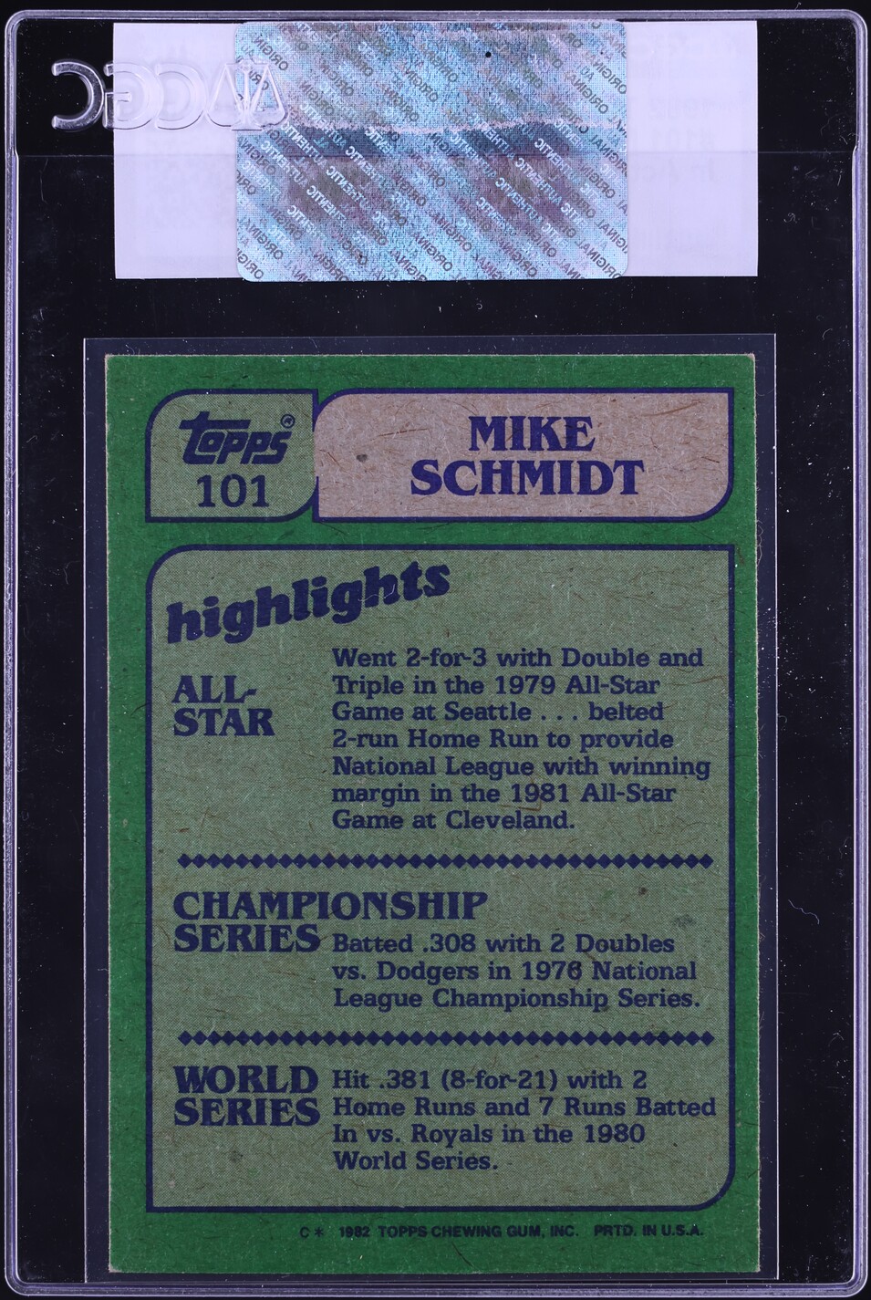 1982 Topps In Action Mike Schmidt #101 CGC AUTH