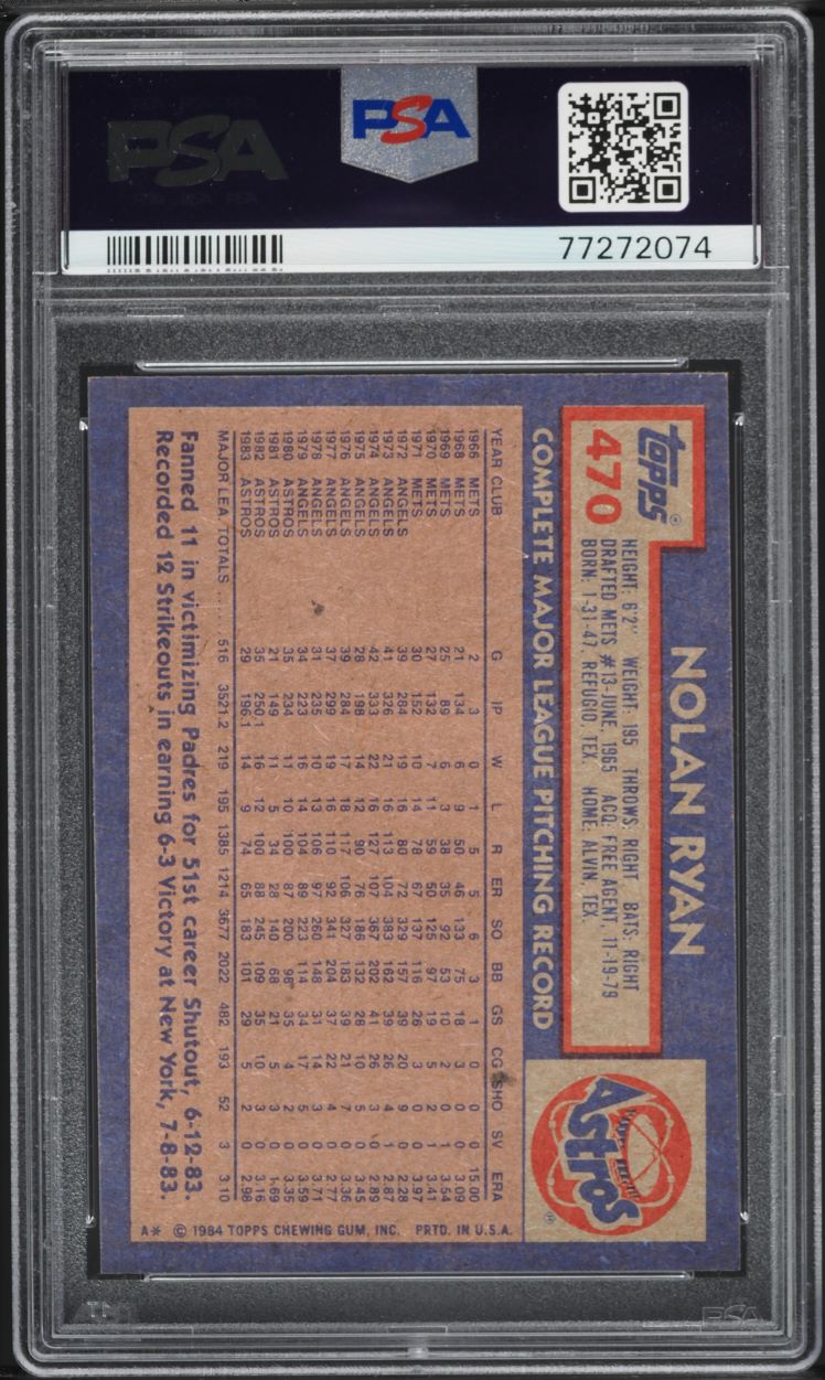 1984 Topps Nolan Ryan #470 PSA 8 NM-MT