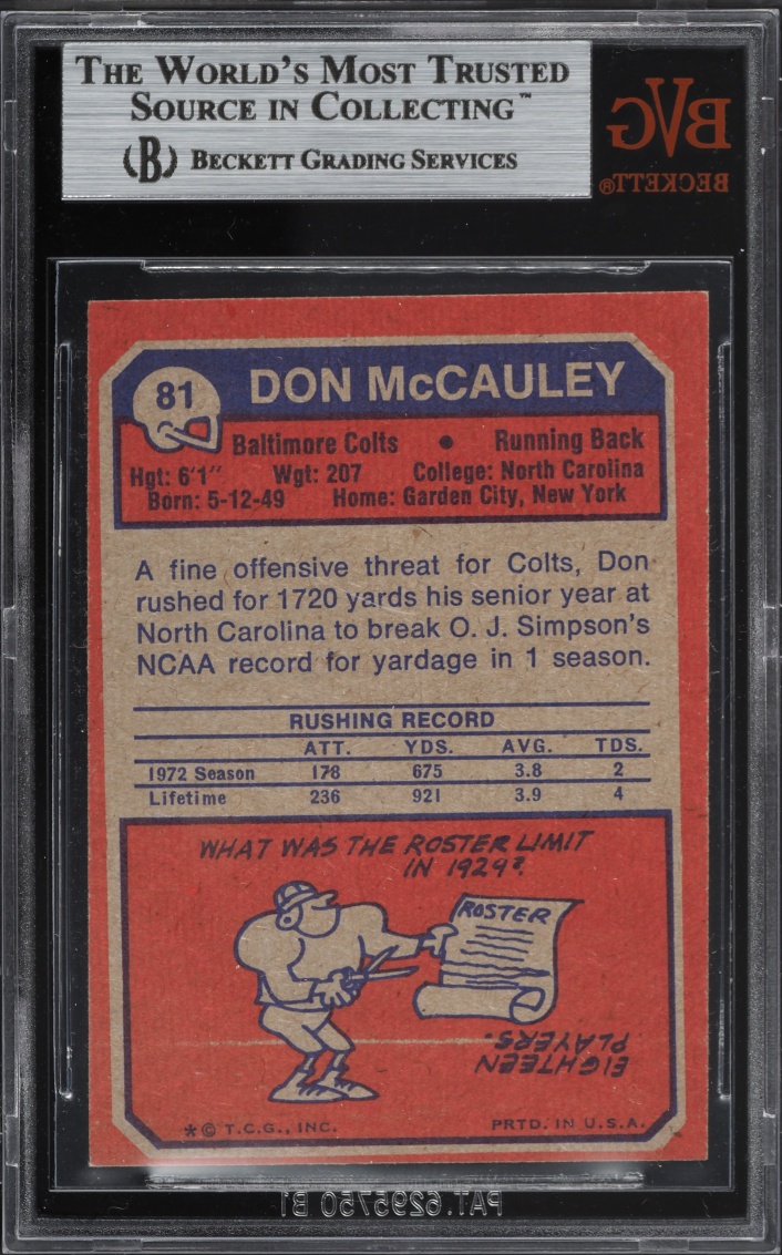 1973 Topps Football Don McCauley #81 BVG 8.5 NM-MT+