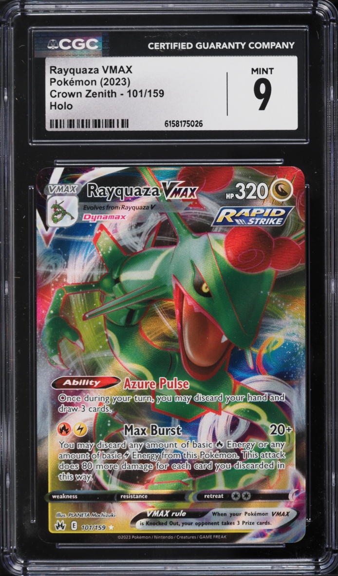 2023 Pokemon Sword & Shield Crown Zenith Full Art Rayquaza VMAX #101 CGC 9 MINT