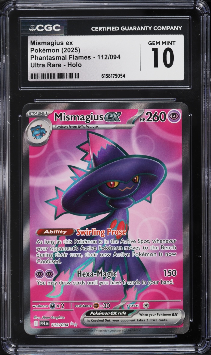 2025 Pokemon Mega Evolution Phantasmal Flames Full Art Mismagius ex #112 CGC 10 GEM MINT