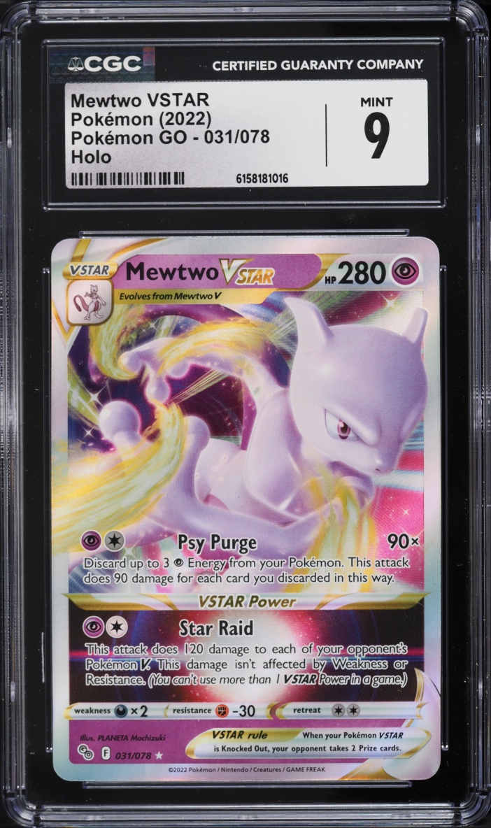 2022 Pokemon Sword & Shield Pokemon GO Holo Mewtwo VSTAR #31 CGC 9 MINT