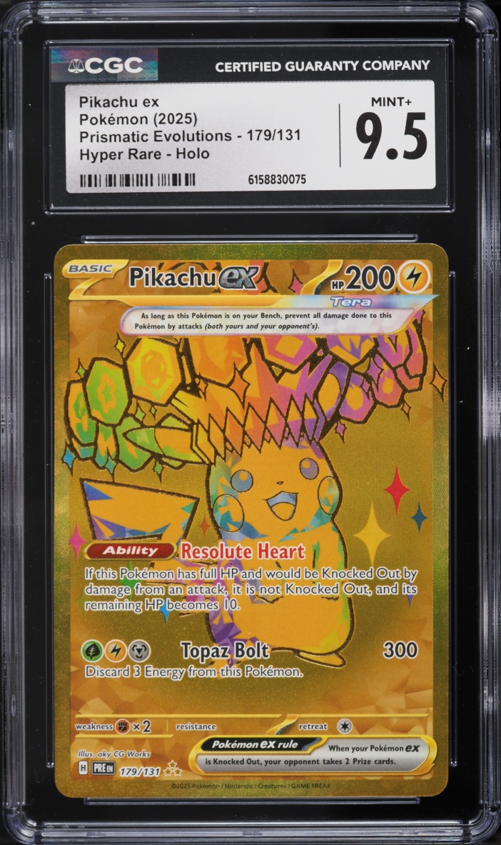 2025 Pokemon Scarlet & Violet Prismatic Evolutions Gold Rare Pikachu ex #179 CGC 9.5 MINT+