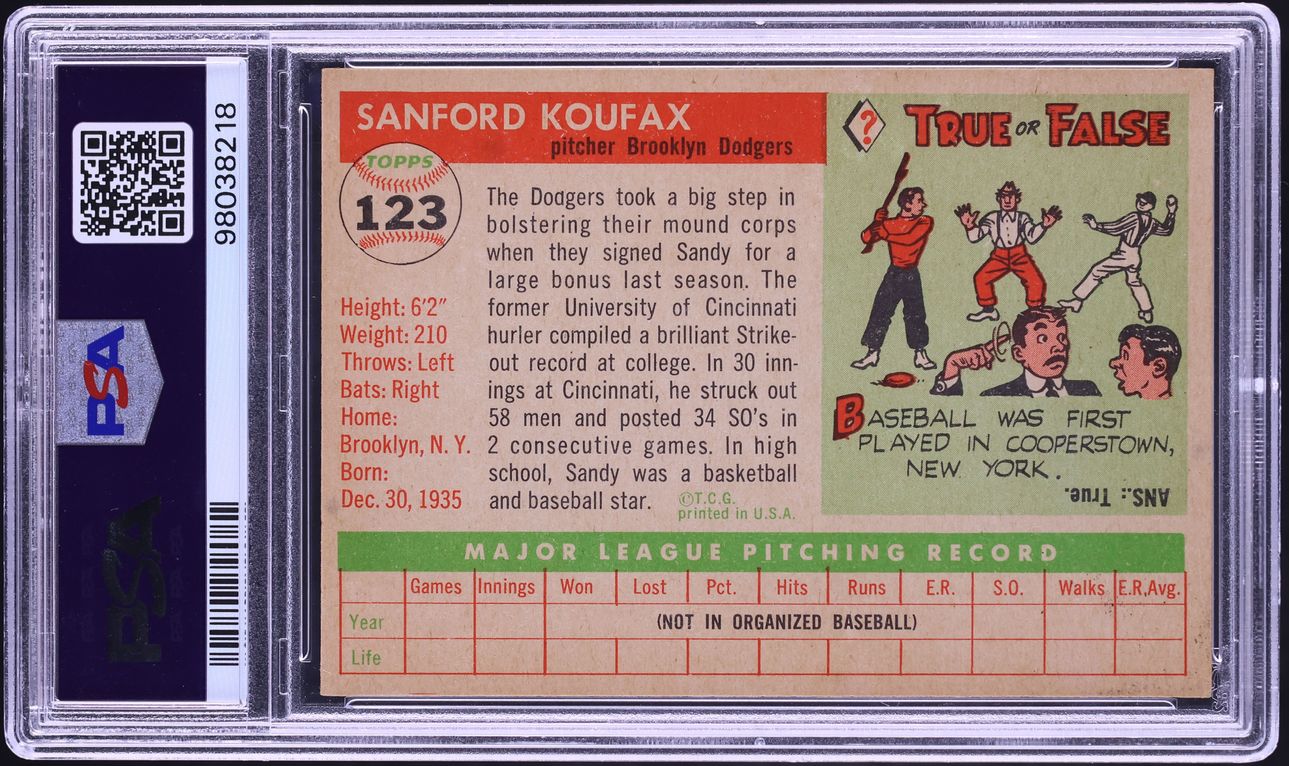 1955 Topps Sandy Koufax ROOKIE #123 PSA 5 EX