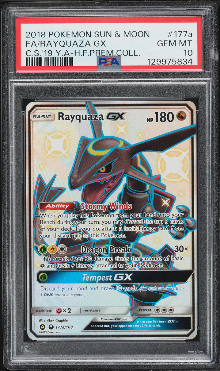 2018 Pokemon SM Hidden Fates Premium Collection Full Art Rayquaza GX #177a PSA 10 GEM MINT
