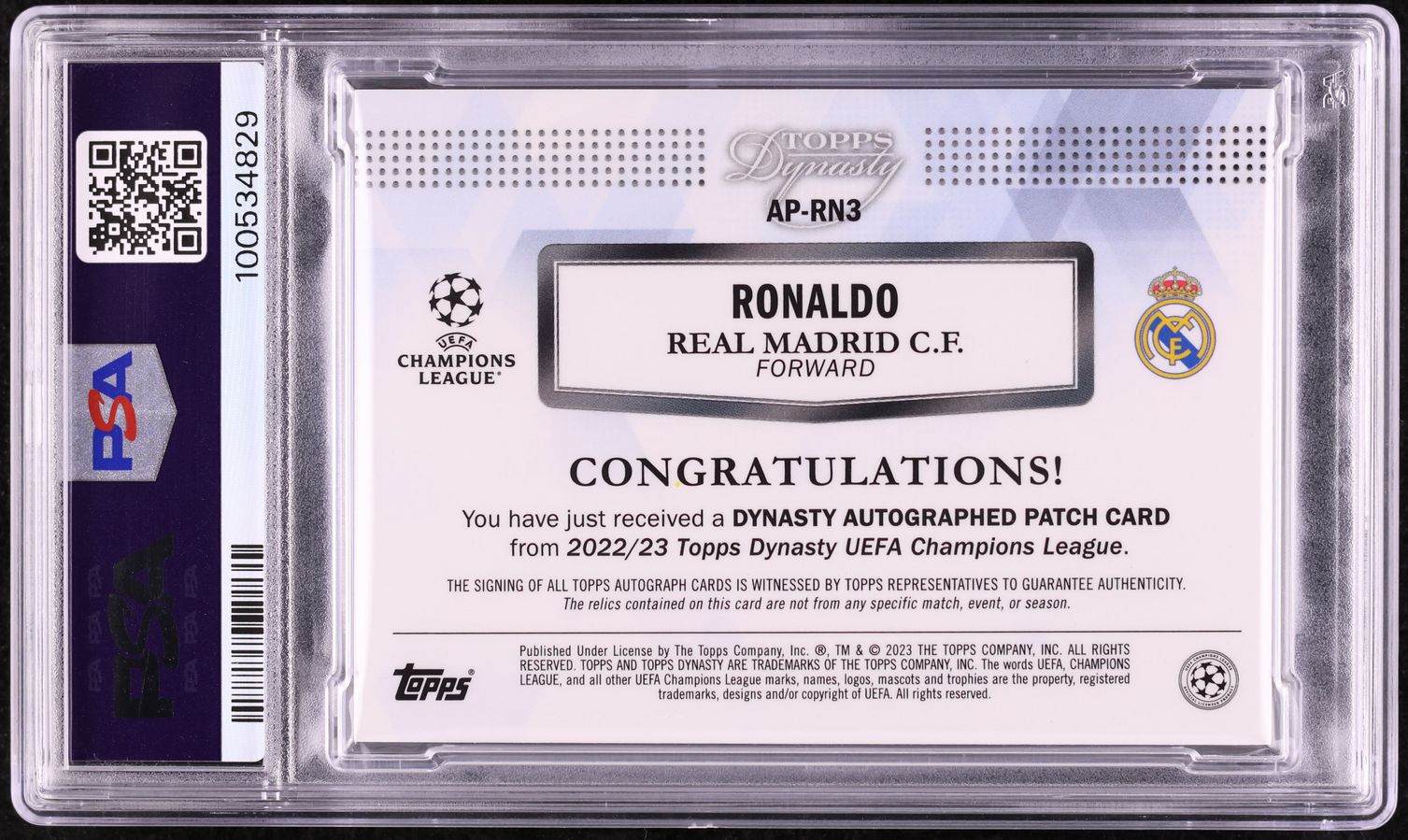 2022 Topps Dynasty UEFA Gold Ronaldo PATCH AUTO 1/1 #AP-RN3