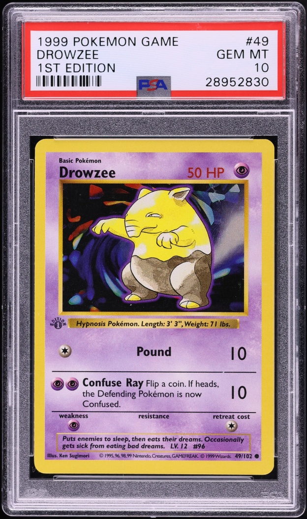 1999 Pokemon Base Set Shadowless 1st Edition Drowzee #49 PSA 10 GEM MINT