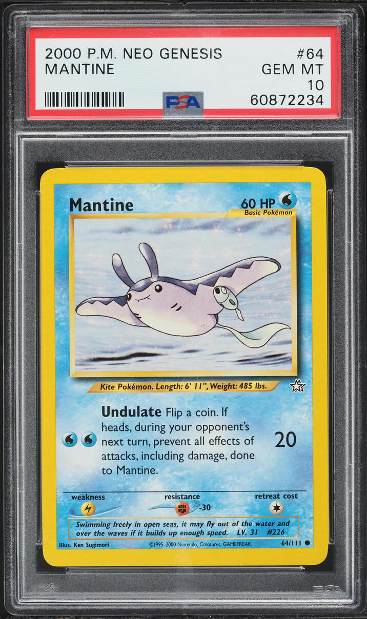 2000 Pokemon Neo Genesis Mantine #64 PSA 10 GEM MINT