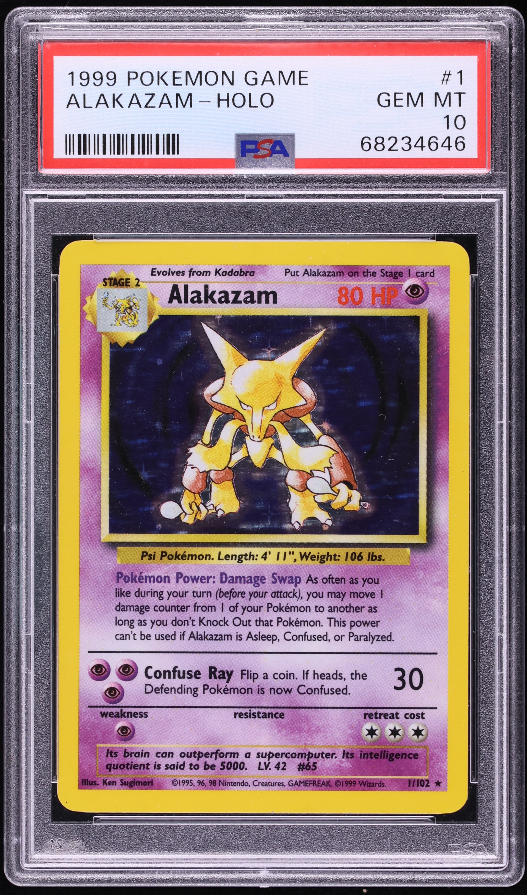 1999 Pokemon Base Set Holo Alakazam #1 PSA 10 GEM MINT