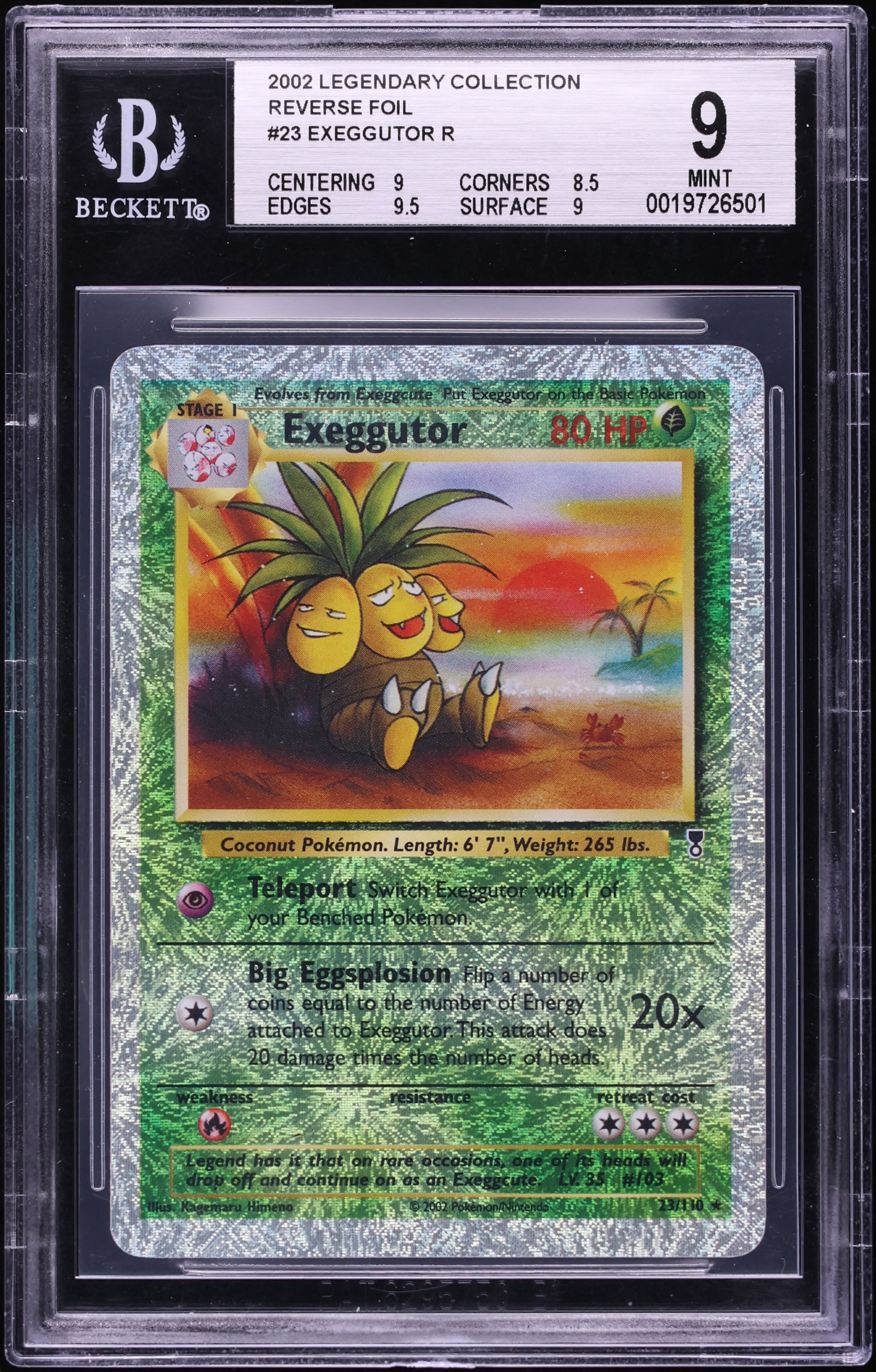 2002 Pokemon Legendary Collection Reverse Holo Exeggutor #23 BGS 9 MINT