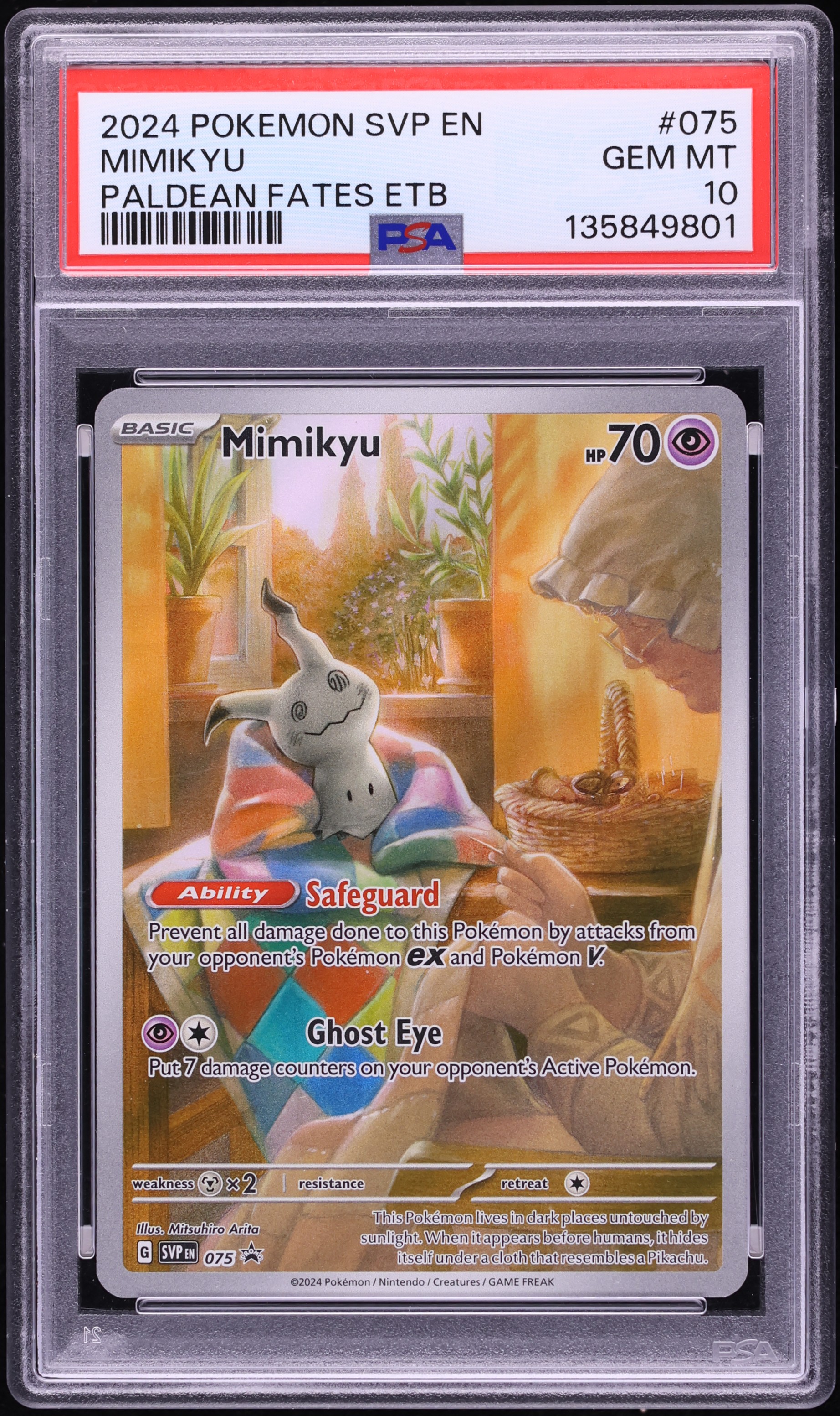 2024 Pokemon Scarlet & Violet Promo Paldean Fates ETB Full Art Mimikyu #75 PSA 10 GEM MINT