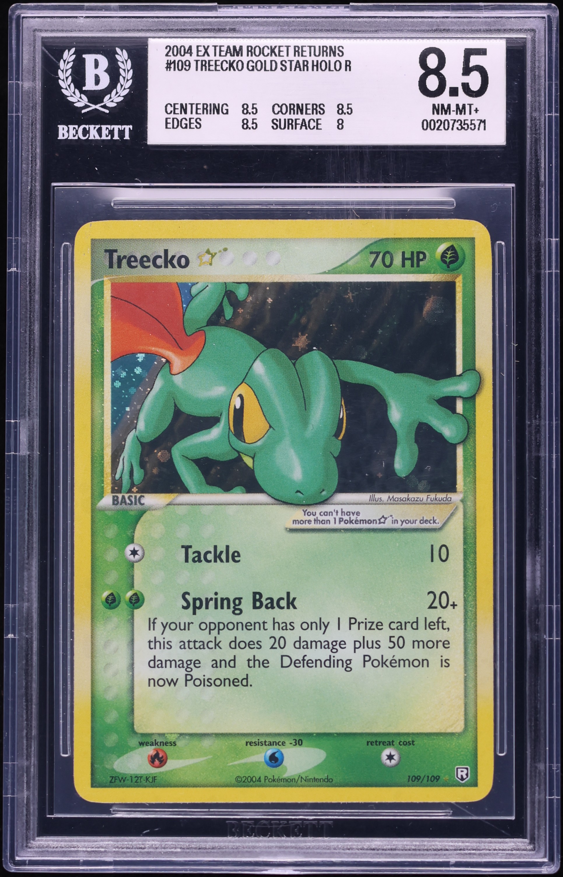 2004 Pokemon EX Team Rocket Returns Holo Treecko Gold Star #109 BGS 8.5 NM-MT+