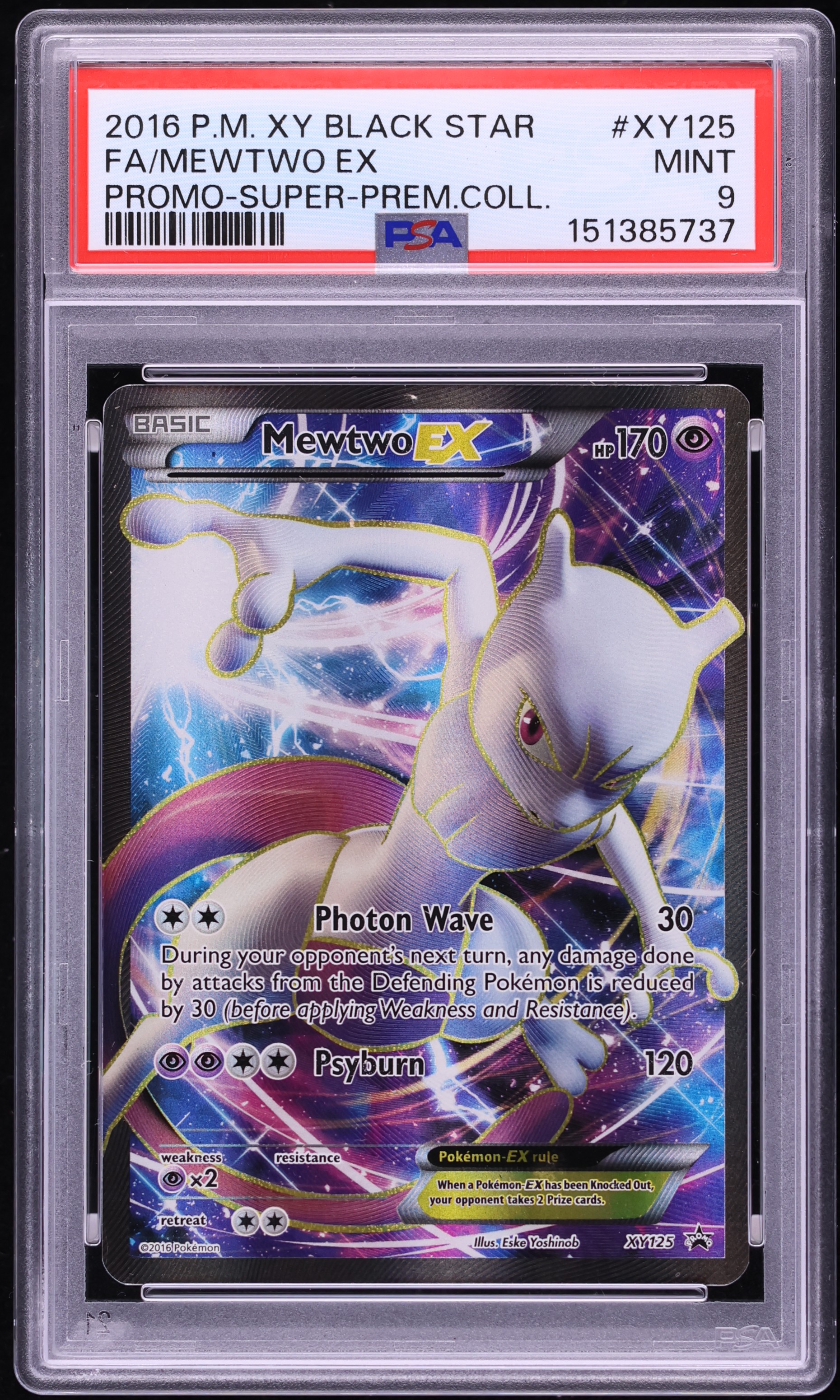 2016 Pokemon XY Promo Super Premium Collection Full Art Mewtwo EX #XY125 PSA 9 MINT