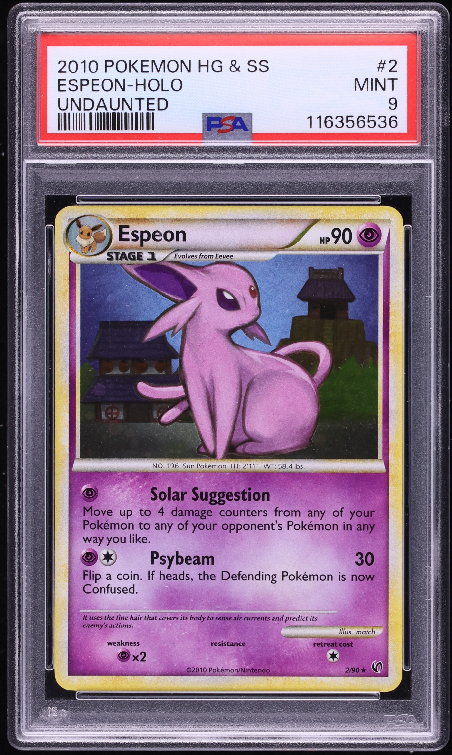 2010 Pokemon HeartGold & SoulSilver Undaunted Holo Espeon #2 PSA 9 MINT