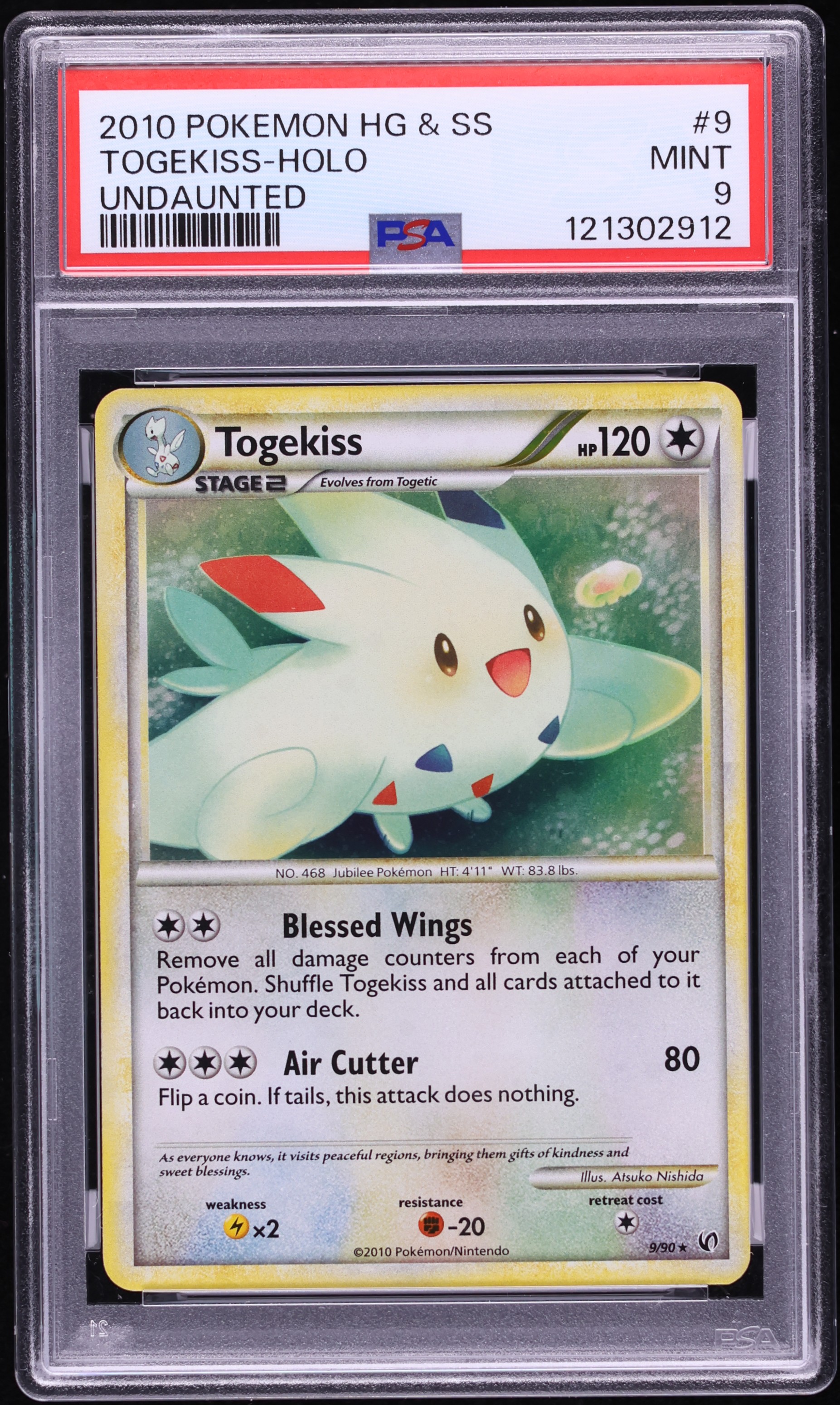 2010 Pokemon HeartGold & SoulSilver Undaunted Holo Togekiss #9 PSA 9 MINT