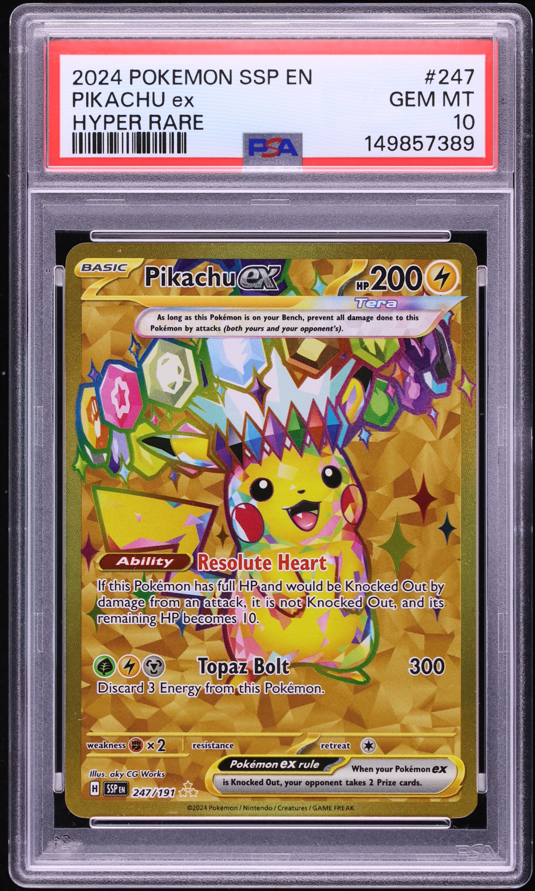 2024 Pokemon Scarlet & Violet Surging Sparks Gold Rare Pikachu Ex #247 PSA 10 GEM MINT