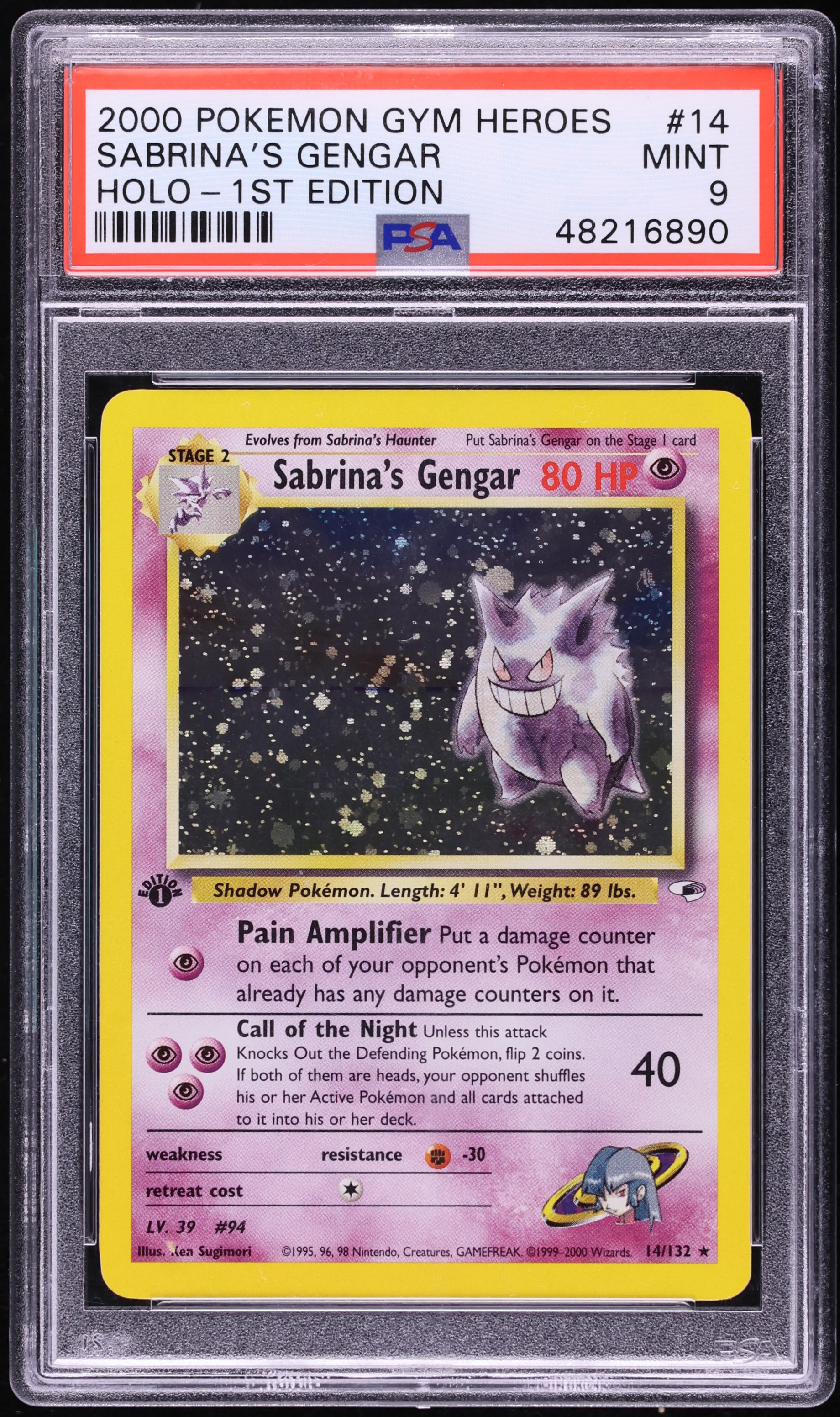 2000 Pokemon Gym Heroes 1st Edition Holo Sabrina's Gengar #14 PSA 9 MINT