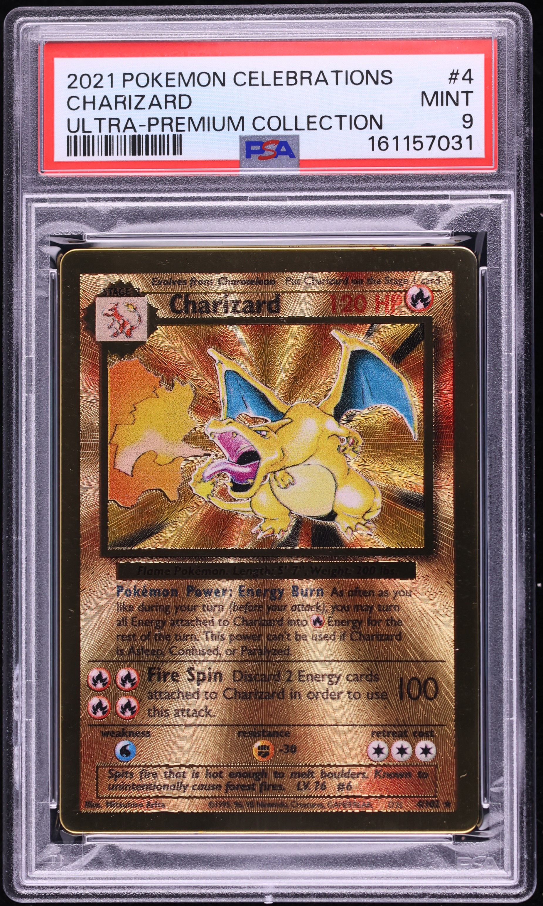 2021 Pokemon Sword & Shield Celebrations Ultra Premium Collection Gold Metal Charizard #4 PSA 9