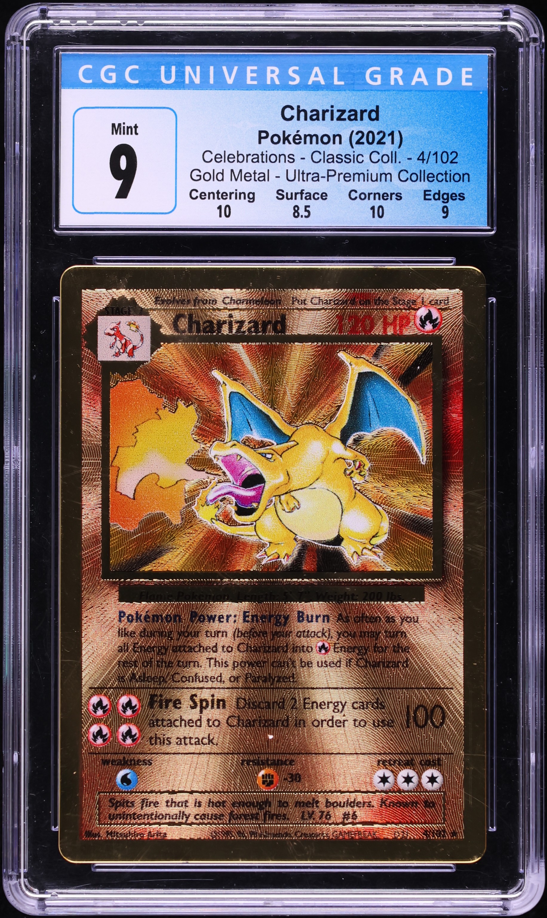 2021 Pokemon SWSH Celebrations Classic Collection Gold Metal Charizard #4 CGC 9 MINT