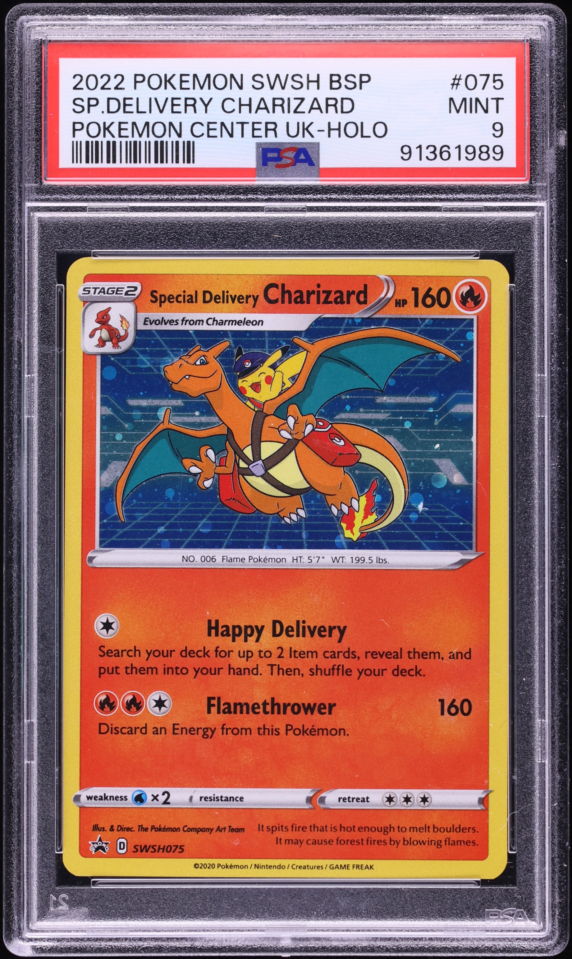 2022 Pokemon SWSH Promo Holo Pokemon Center Special Delivery Charizard #SWSH075 PSA 9 MINT