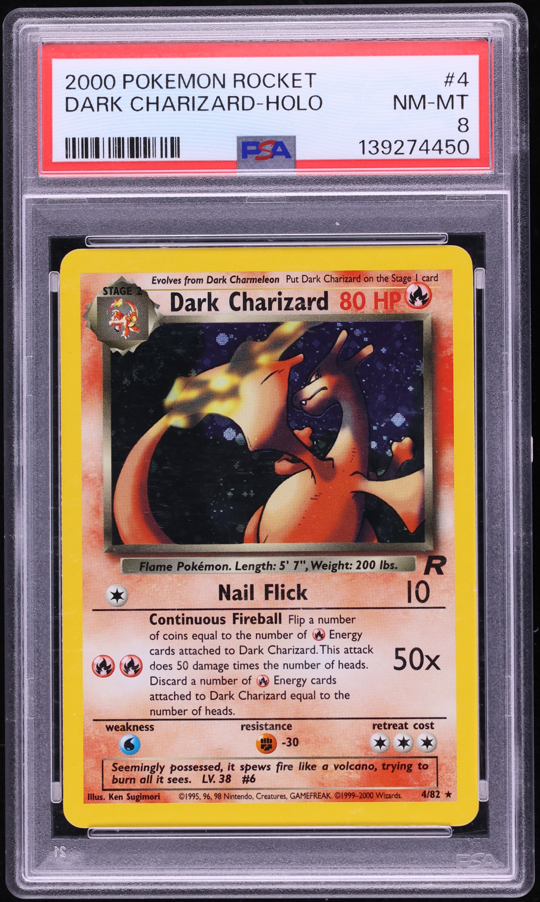 2000 Pokemon Team Rocket Holo Dark Charizard #4 PSA 8 NM-MT