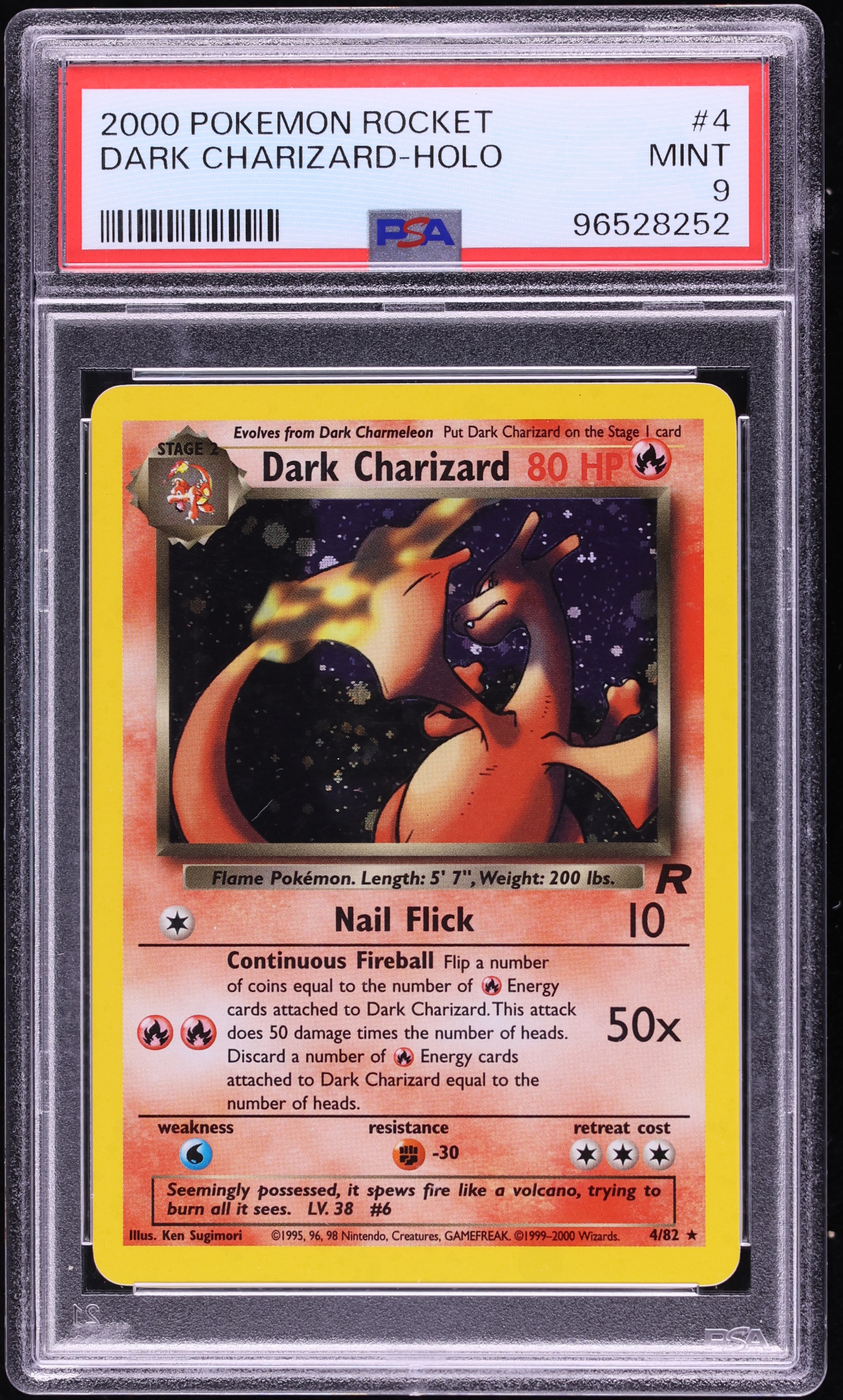 2000 Pokemon Team Rocket Holo Dark Charizard #4 PSA 9 MINT