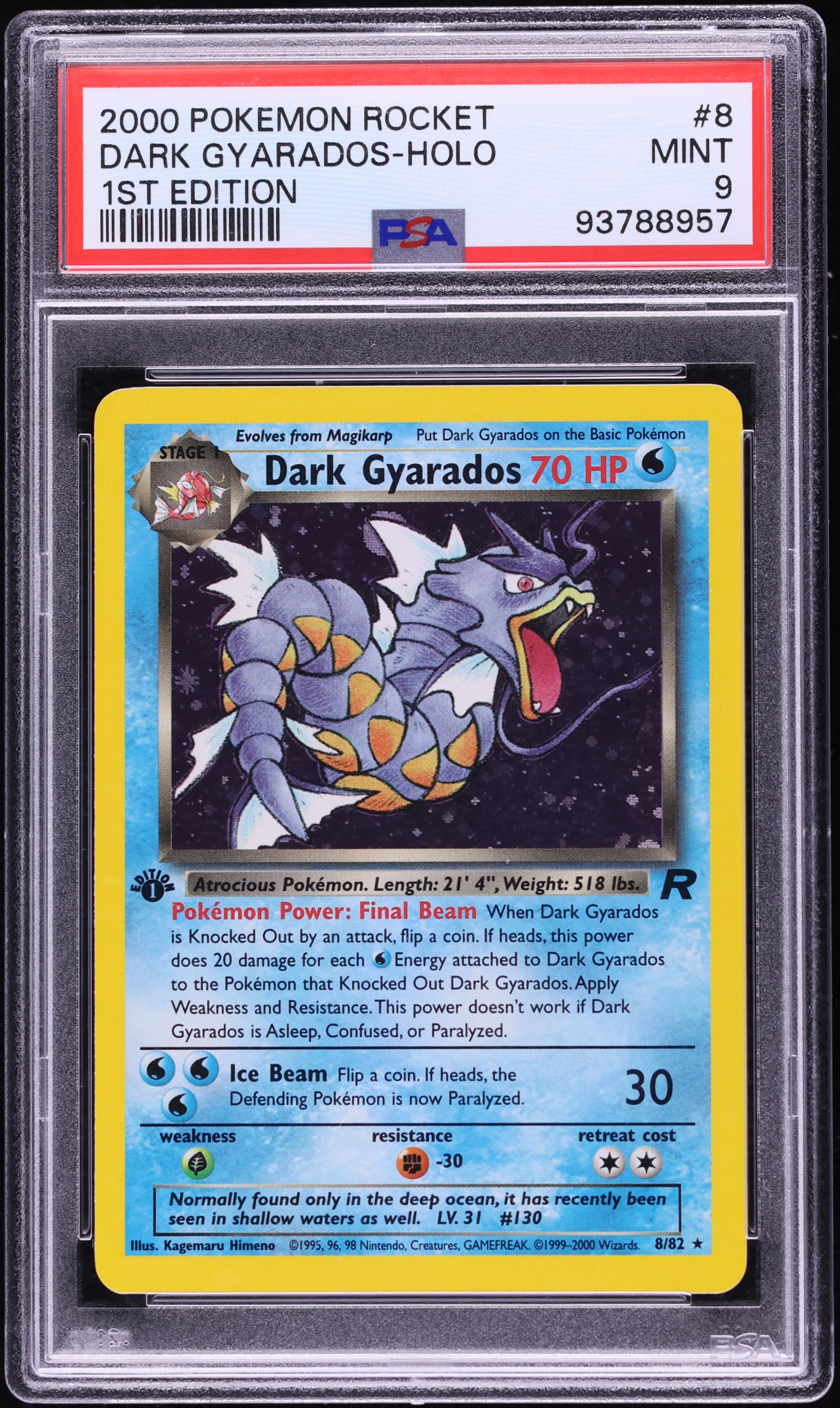 2000 Pokemon Team Rocket 1st Edition Holo Dark Gyarados #8 PSA 9 MINT