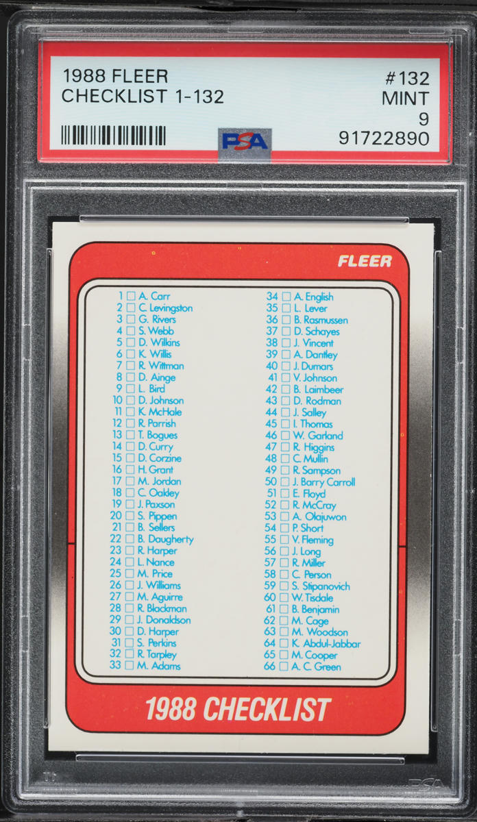 1988 Fleer Basketball Checklist 1-132 #132 PSA 9 MINT