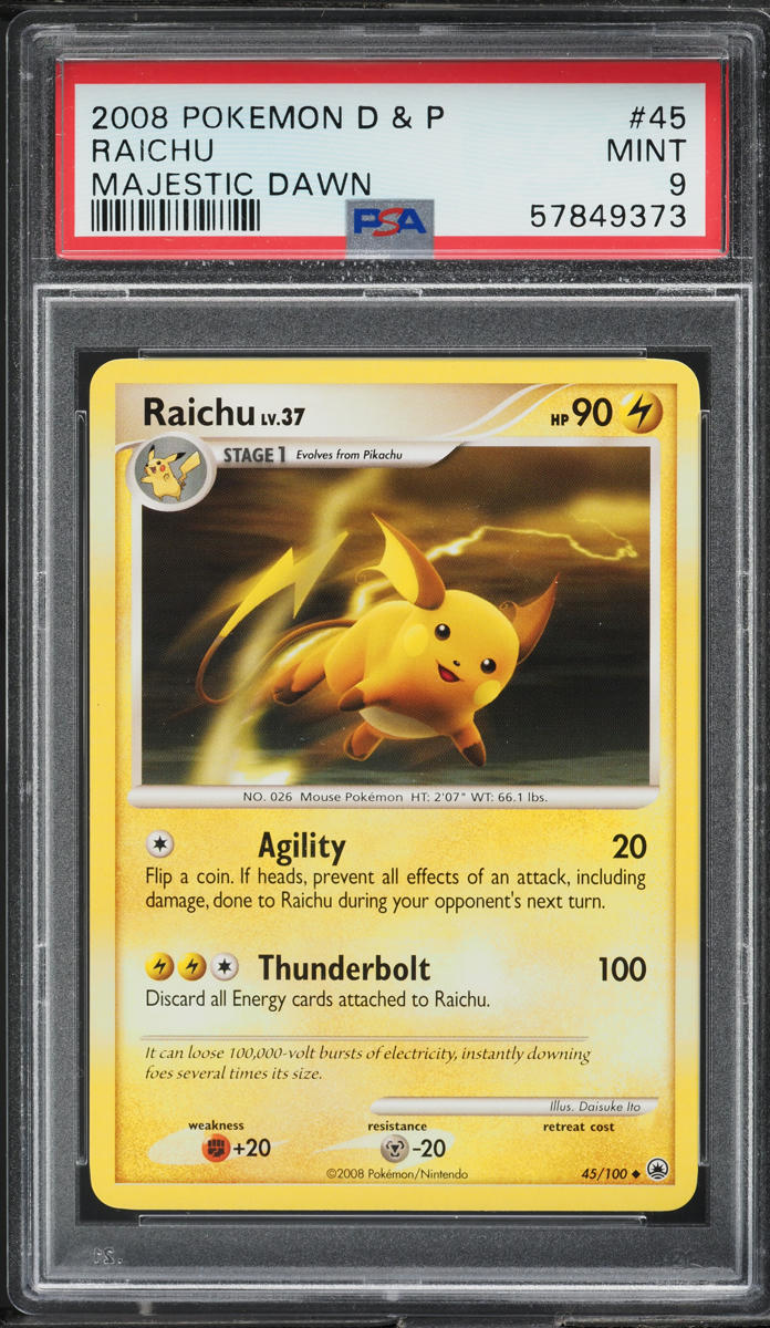 2008 Pokemon Diamond & Pearl Majestic Dawn Raichu #45 PSA 9 MINT