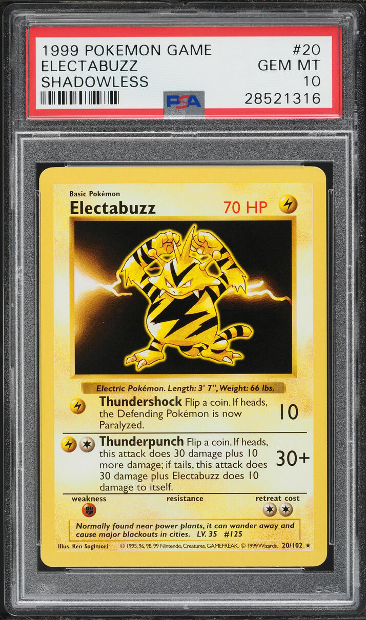 1999 Pokemon Base Set Shadowless Electabuzz #20 PSA 10 GEM MINT