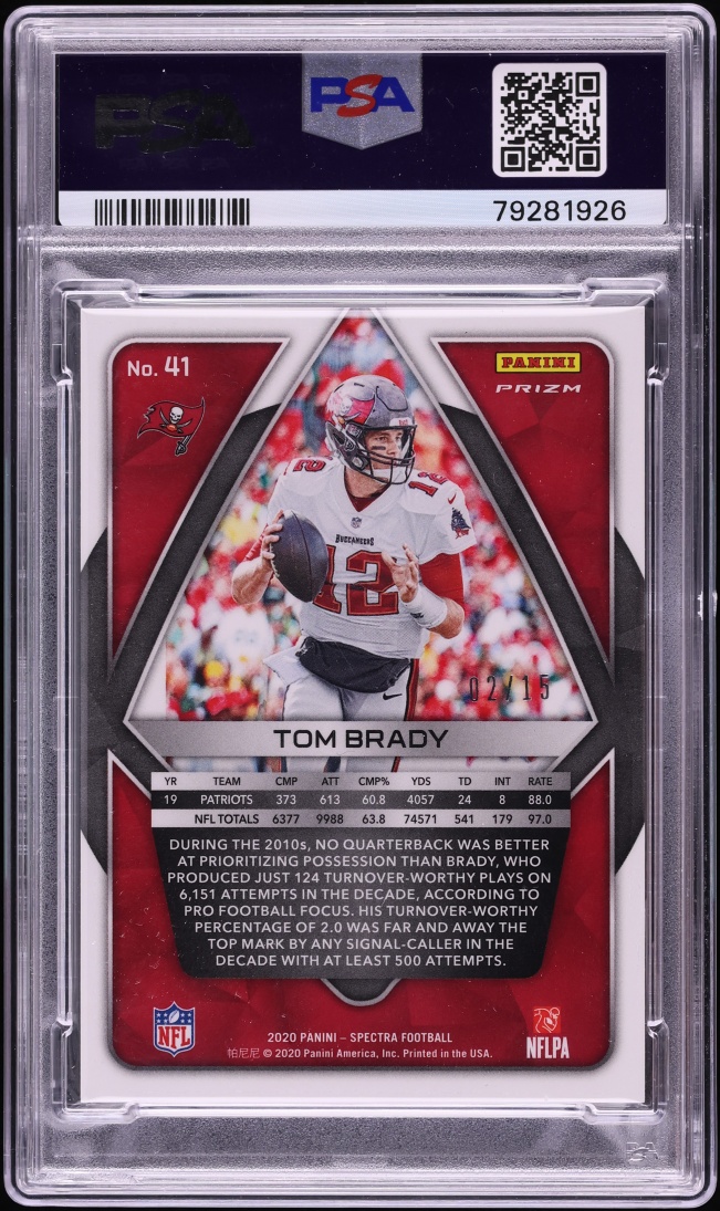2020 Panini Spectra Neon Orange Tom Brady /15 #41 PSA 10 GEM MINT