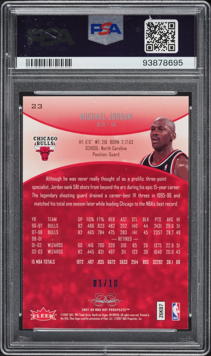2007 Fleer Hot Prospects Blue Michael Jordan 1/10 #23 PSA 9 MINT