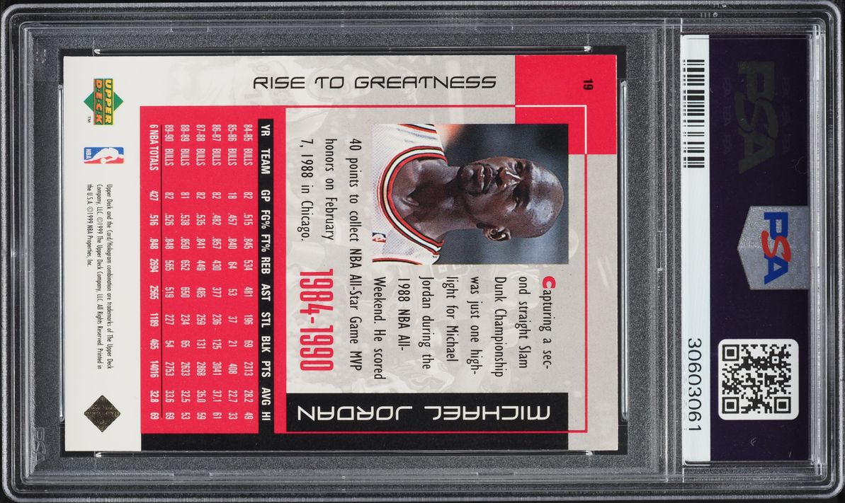 1999 Upper Deck MJ Career Collection Rise To Greatness Michael Jordan #19 PSA 10 GEM MINT