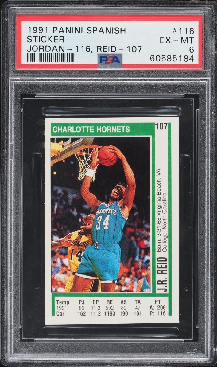 1991 Panini Spanish Sticker Michael Jordan J.R. Reid #116 PSA 6 EXMT
