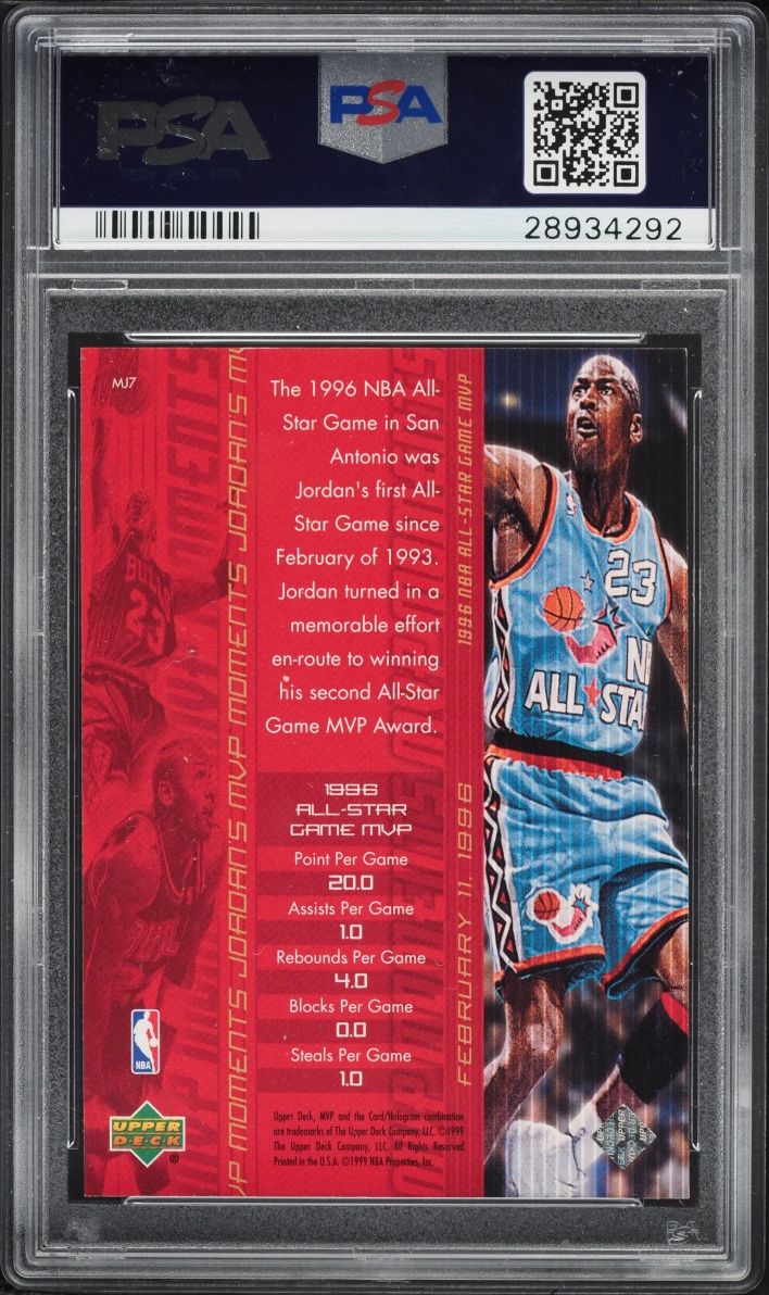 1999 Upper Deck MVP Jordan Moments Michael Jordan #MJ7 PSA 9 MINT
