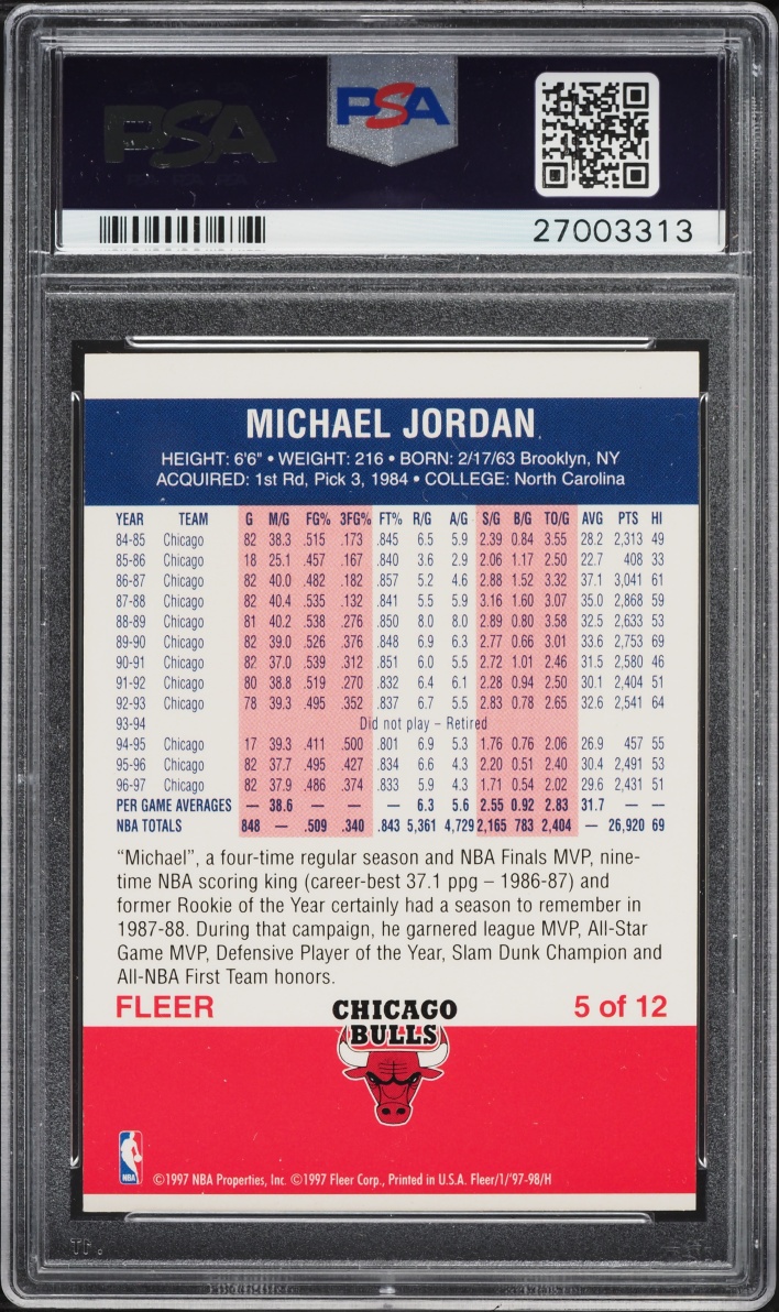 1997 Fleer Decade Of Excellence Michael Jordan #5 PSA 10 GEM MINT