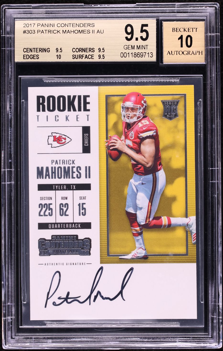 2017 Panini Contenders Patrick Mahomes II ROOKIE AUTO #303 BGS 9.5 GEM MINT