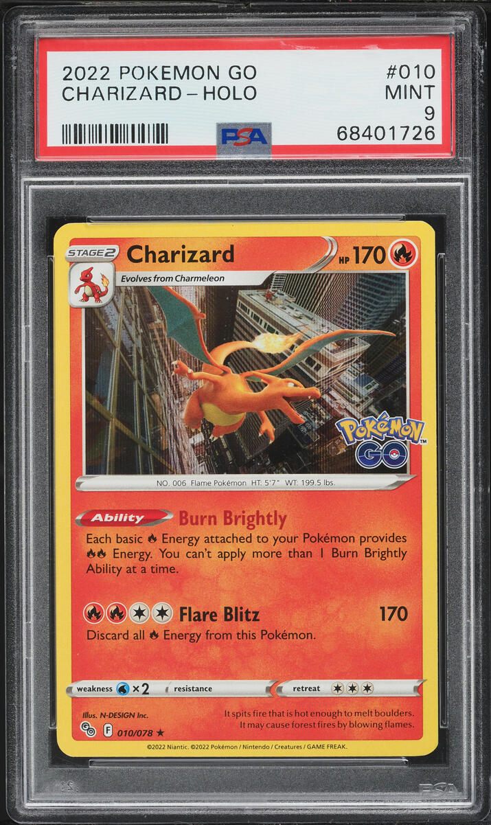 2022 Pokemon Sword & Shield Pokemon GO Holo Charizard #10 PSA 9 MINT