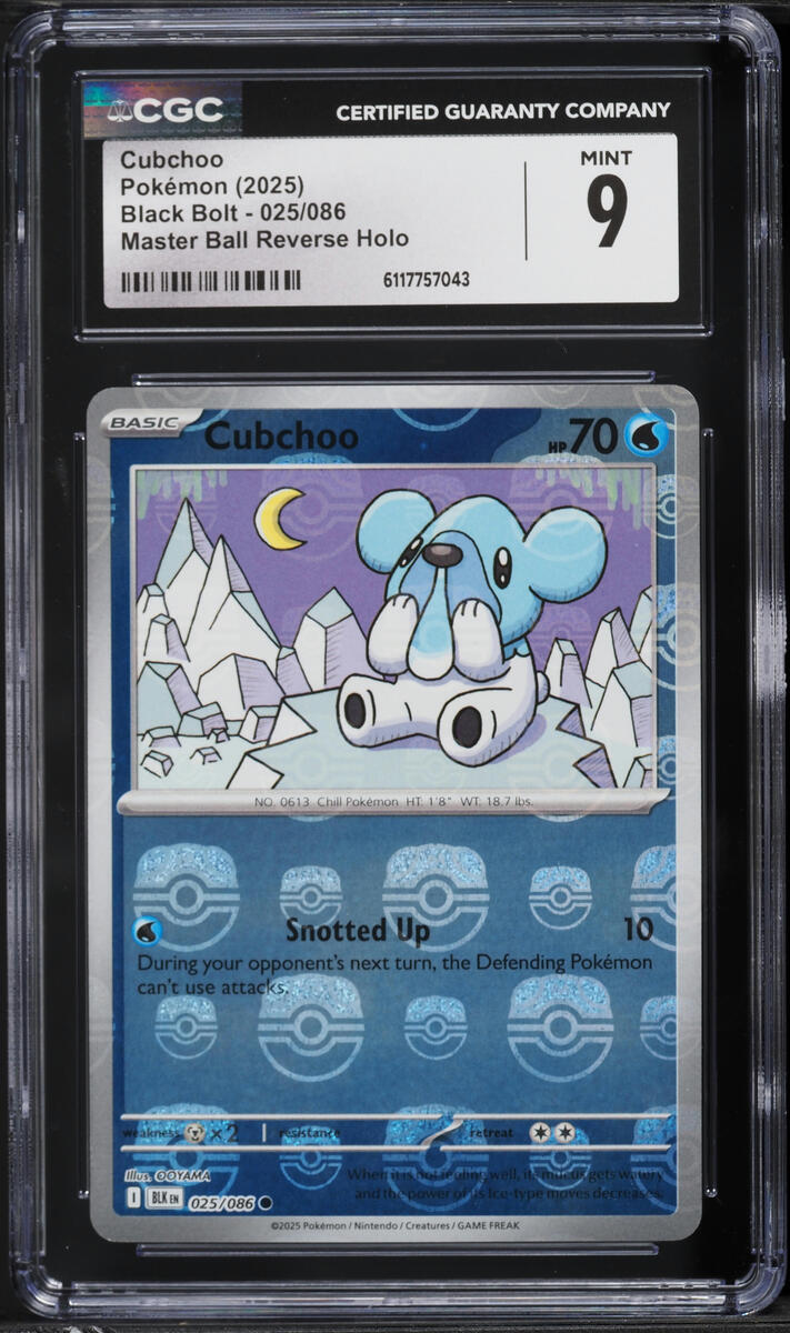 2025 Pokemon Scarlet & Violet Black Bolt Master Ball Reverse Holo Cubchoo #025 CGC 9 MINT