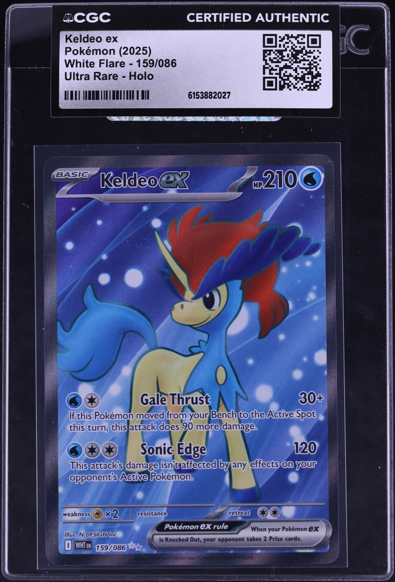2025 Pokemon Scarlet & Violet White Flare Full Art Keldeo ex #159 CGC AUTH