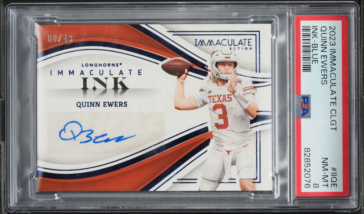 2023 Immaculate Collection Collegiate Blue Quinn Ewers ROOKIE AUTO /49 PSA 8