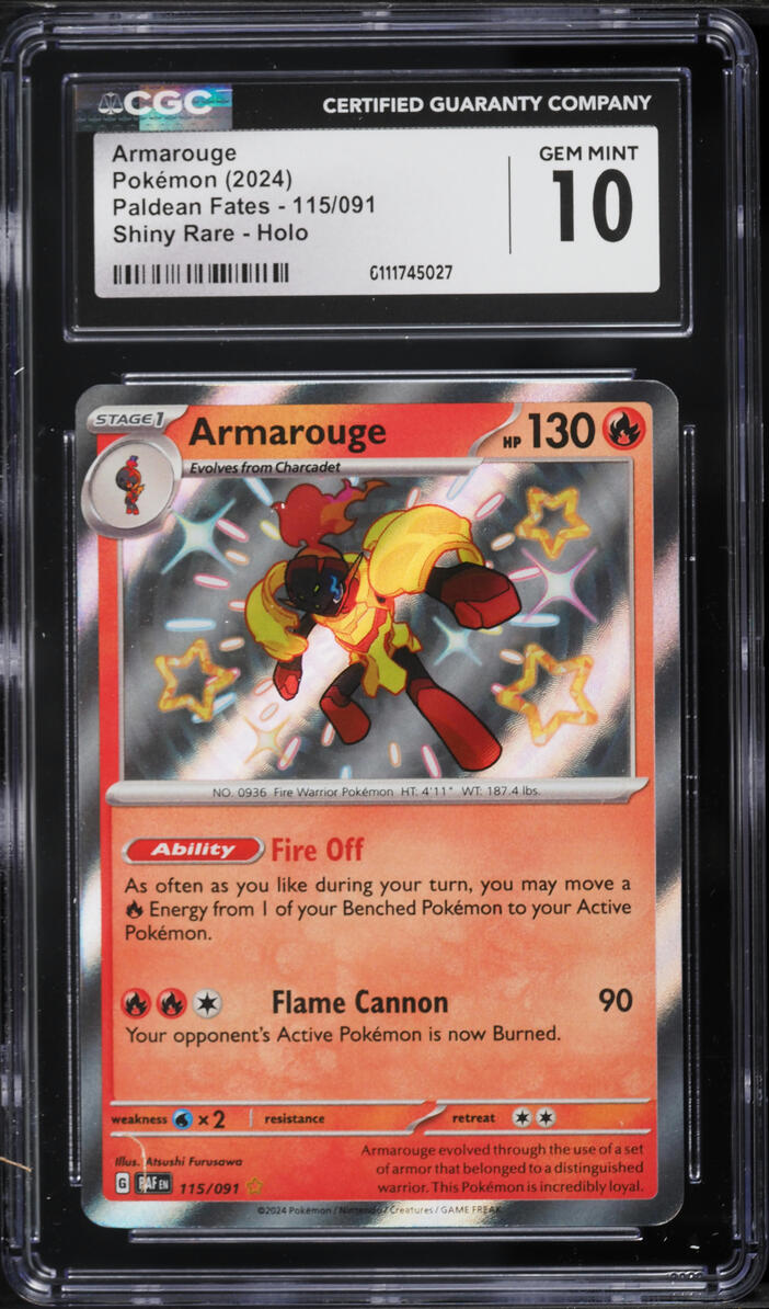 2024 Pokemon Scarlet & Violet Paldean Fates Holo Shiny Armarouge #115 CGC 10 GEM MINT