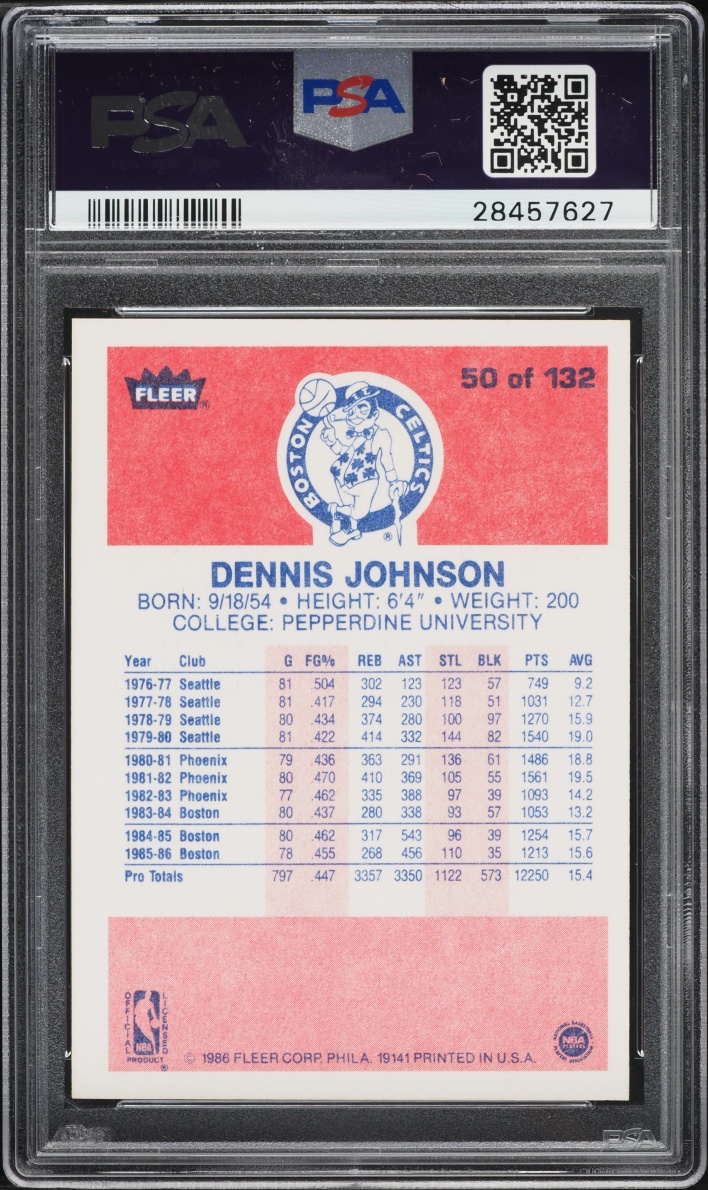 1986 Fleer Basketball Dennis Johnson #50 PSA 9 MINT